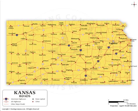 Kansas Road Map With Interstate Highways And Us Highways