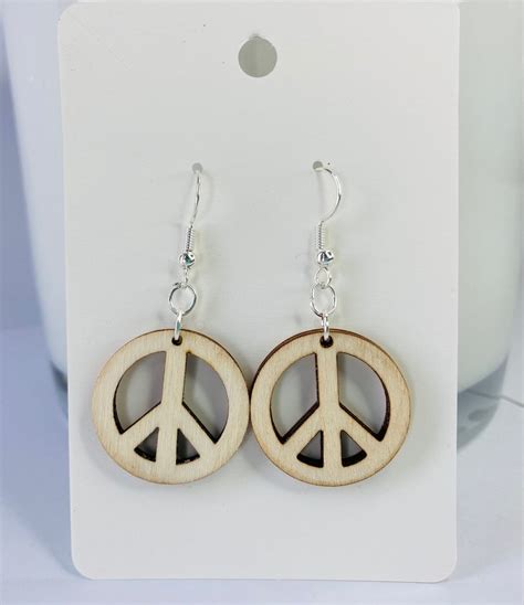 Handmade Wood Earrings Peace Sign Earrings Lightweight Etsy