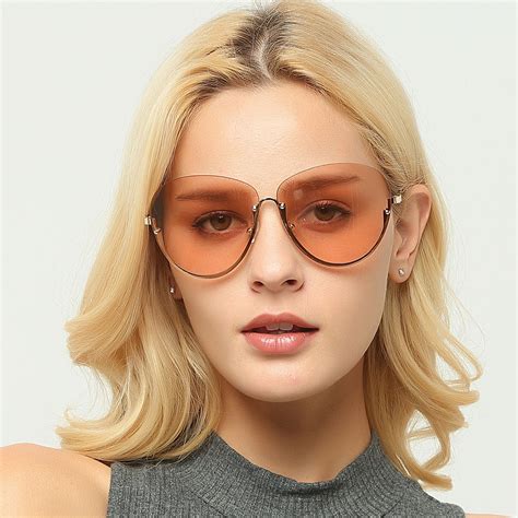 New Semi Rimless Sunglasses Women Light Color Round Oversized Red