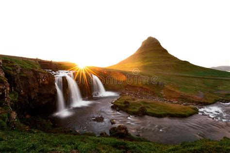 Colorful Sunrise On Kirkjufellsfoss Waterfall Stock Image Image Of