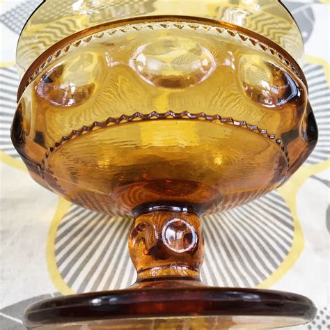 Vintage 1970s Amber Glass Dessert Dishes Set Of Six Amber Indiana Glass Kings Crown Thumbprint