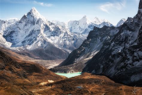 Nepal Nature Landscape Mountains Snowy Peak Water Wallpapers Hd