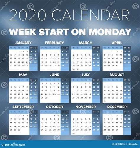 Simple 2020 Year Calendar Stock Vector Illustration Of Organizer