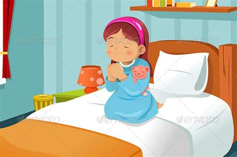 Little Girl Praying Kids Vector Children Praying Kids Bedtime