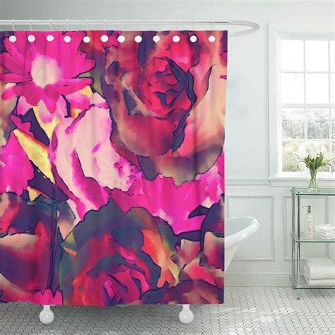 Bpbop Vintage Monochrome Watercolor Floral With Fuchsia And Pink Red