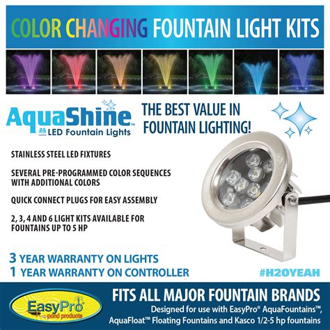 Rgb3 100 Aquashine Three Light Color Changing Led Fountain Light Kits