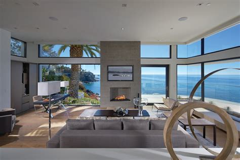 Living Room Glass Walls Ocean Views Beach House In Laguna Beach