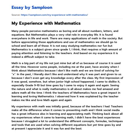 ≫ My Experience With Mathematics Free Essay Sample On