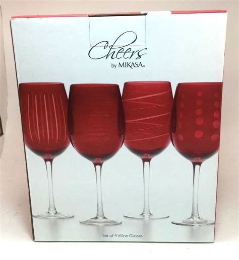 Mikasa Cheers Set Of 4 Red Large Wine Glasses In Box Excellent 5072026