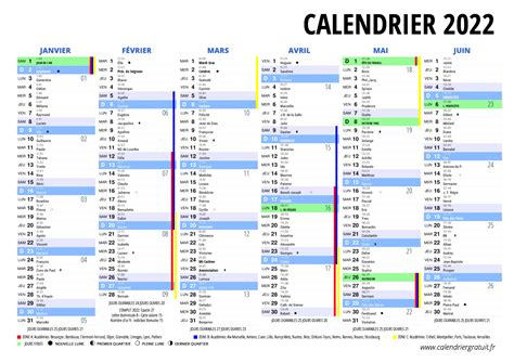 Calendrier 2022