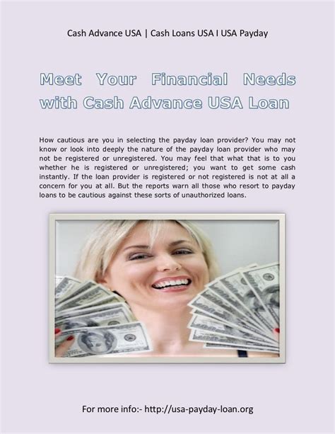 Meet Your Financial Needs With Cash Advance Usa Loan