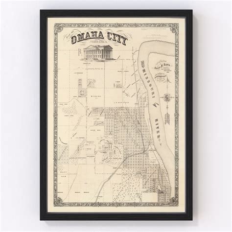 Vintage Map Of Omaha Nebraska 1866 By Teds Vintage Art