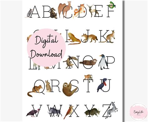 Animal Alphabet Print Nursery Wall Art Nursery Decor Nursery Prints