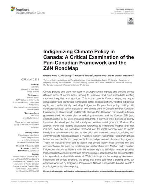 Pdf Indigenizing Climate Policy In Canada A Critical Examination Of
