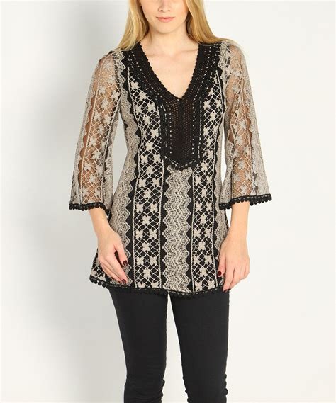 Look What I Found On Zulily Black And Gray Lace V Neck Top By Marineblu