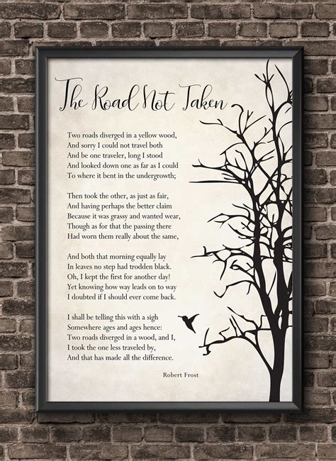 Robert Frost Poem Art Print The Road Not Taken Poem Poster Etsy Son