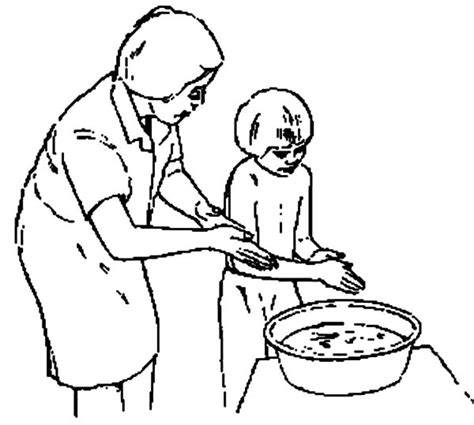 Mother Teach Her Kid How To Washing Hand Coloring Pages Mother Teach