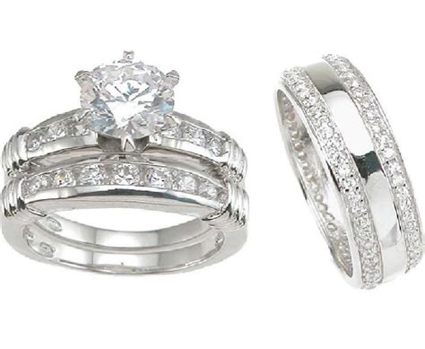 His And Her Hers Matching Wedding Set Ring Bands 3 Pcs MJ Collection
