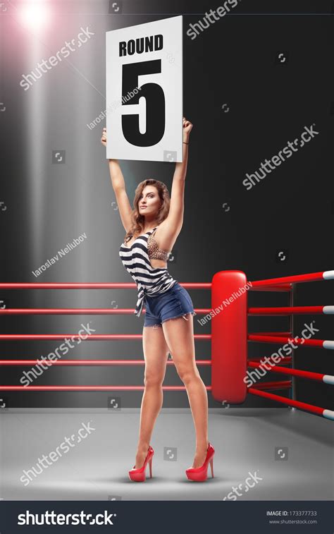 Boxing Ring Girl Holding Board High Stock Photo 173377733 Shutterstock
