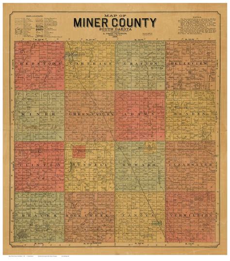 Miner County South Dakota 1898 Old Wall Map With Landowner Etsy
