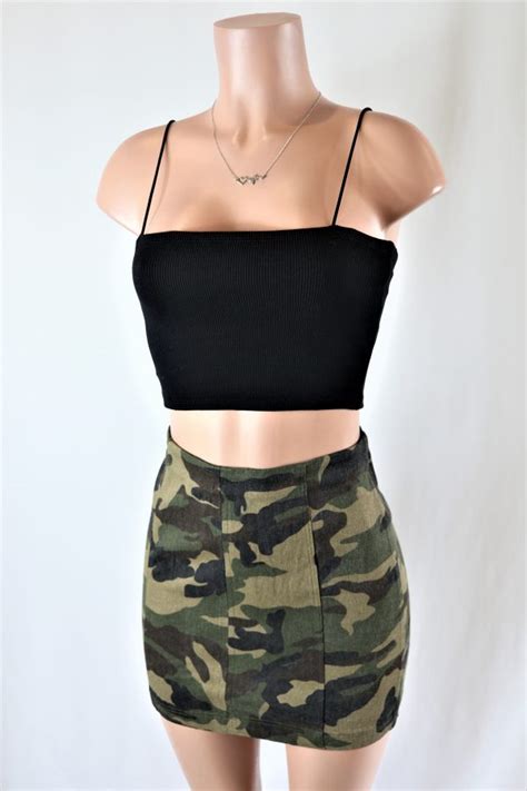 Camo Skirt High Waisted Camouflage Mini Skirt