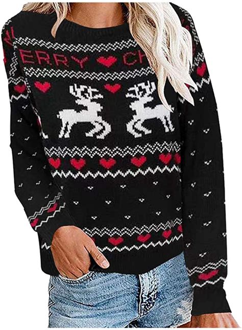 Timemean Festive Christmas Sweaters For Women Reindeer Knitted Pullover