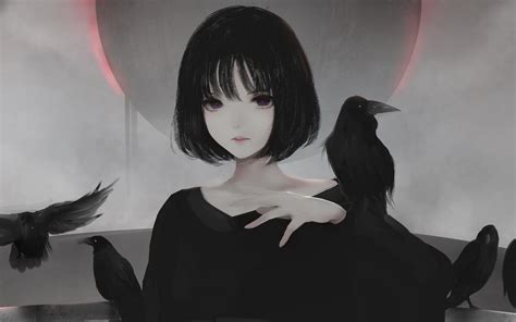 Download 1366x768 Gothic Anime Girl Semi Realistic Raven Black Eyes