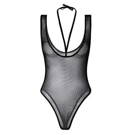 buy feeshow women s see through one piece sheer mesh bodysuit lingerie leotard tops online at