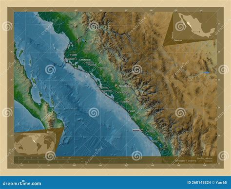 Sinaloa Mexico Physical Labelled Points Of Cities Stock Illustration