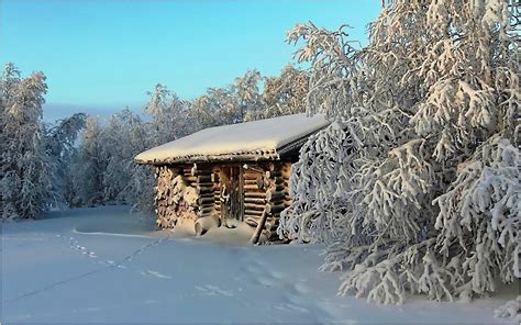 Log Cabin In Winter Wallpaper 2603 Pc