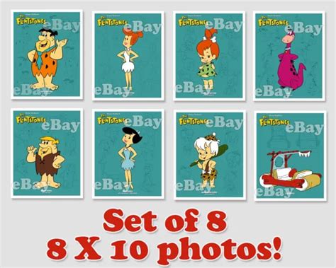 Rare Set Of 8 The Flintstones Cartoon Color Tv Photos Hanna Barbera