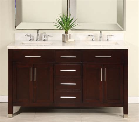 You can have a thick vanity top with nothing underneath it. 60 Inch Double Sink Modern Dark Cherry Bathroom Vanity ...