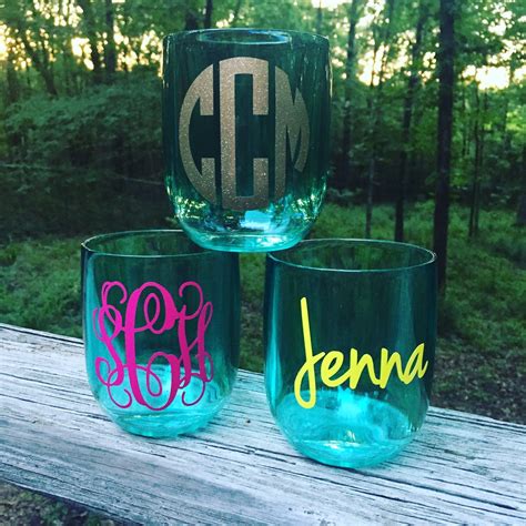 Monogrammed Acrylic Stemless Colored Stemless Wine Glass