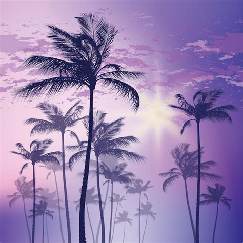 Premium Vector Silhouette Of Palm Tree And Sunset Sky