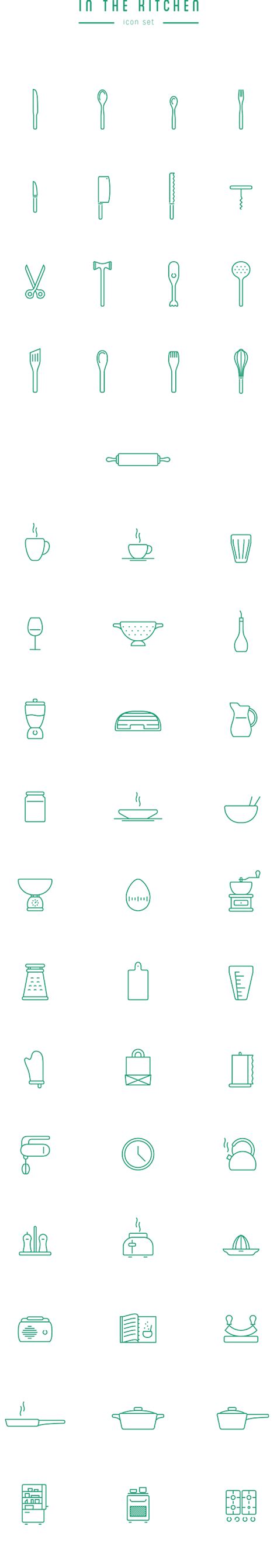 In The Kitchen - Free Icon Set by Wojciech Zasina, via Behance | Free icon set, Free icons, Icon set