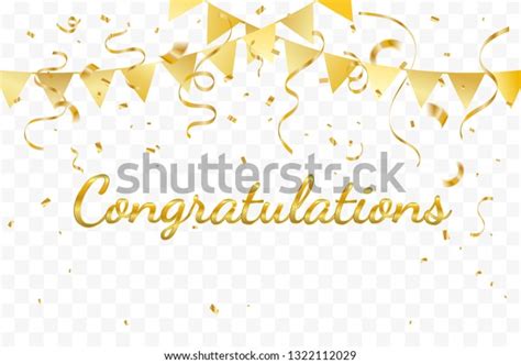 Congratulations Golden Confetti Ribbon On Transparent Stock Vector