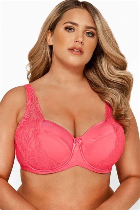 Plus Size Pink Satin And Lace Wired Bra Sizes 38dd To 48g Yours Clothing