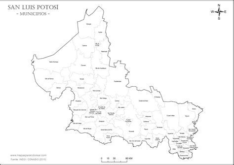 Región huasteca, región media, región centro y altiplano potosino. Mapas de San Luis Potosí para colorear