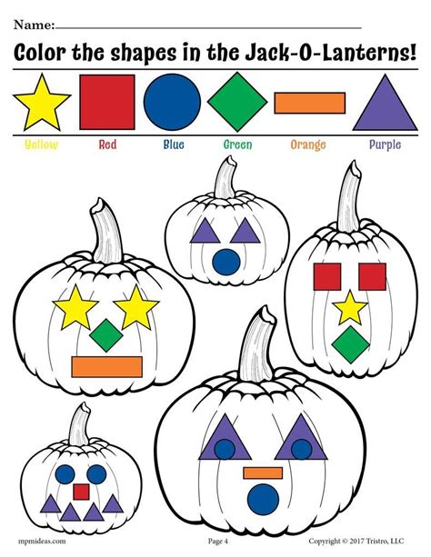 Printable Jack O Lantern Shapes Coloring Pages Halloween Preschool