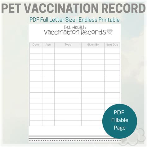 Printable Dog Vaccination Chart Pet Printable Immunization