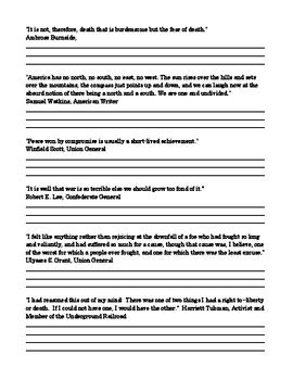 Using quotes worksheets to print: Civil War Quotation Analysis Worksheet, Homework, or Class Discussion Printable