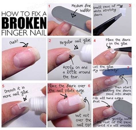 visual step by step instructions on fixing a broken or cracked fingernail dry nail polish dry