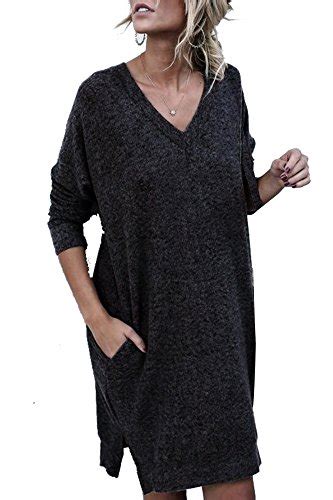 Yidarton Pull Robe Femme Hiver Col V Casual Manche Longue Mini Robes