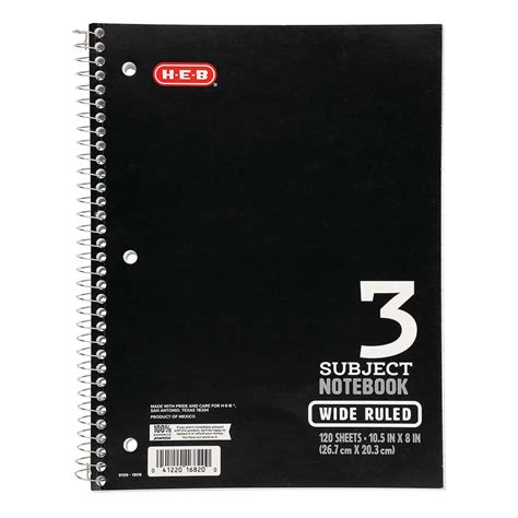 H E B 3 Subject College Ruled Spiral Notebook Black Shop Notebooks