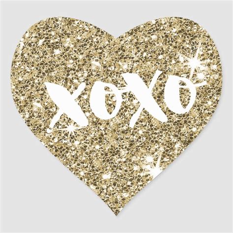 Chic Love Xoxo Heart Modern Faux Gold Glitter Heart Sticker Zazzle Gold Glitter Heart