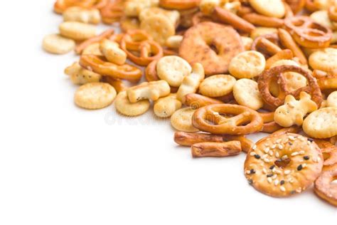 Mixed Salty Snack Crackers And Pretzels Stock Photo Image Of Crisp