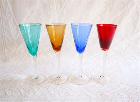 Colorful Blown Glass Aperitif Glasses Set Vintage Liqueur Etsy