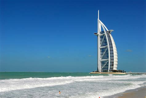 seashore and the burj al arab jumeirah in dubai united arab emirates uae image free stock