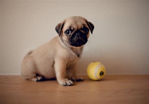 Baby Cute Female Puppy Pug Dog With Toy In Home Stock Image Image Of