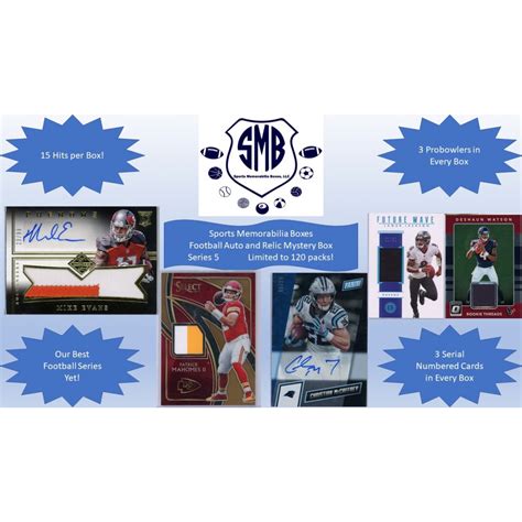 Sports Memorabilia Mystery Boxes Football Only Relic And Auto Hot Packs 15 Hits Per Box